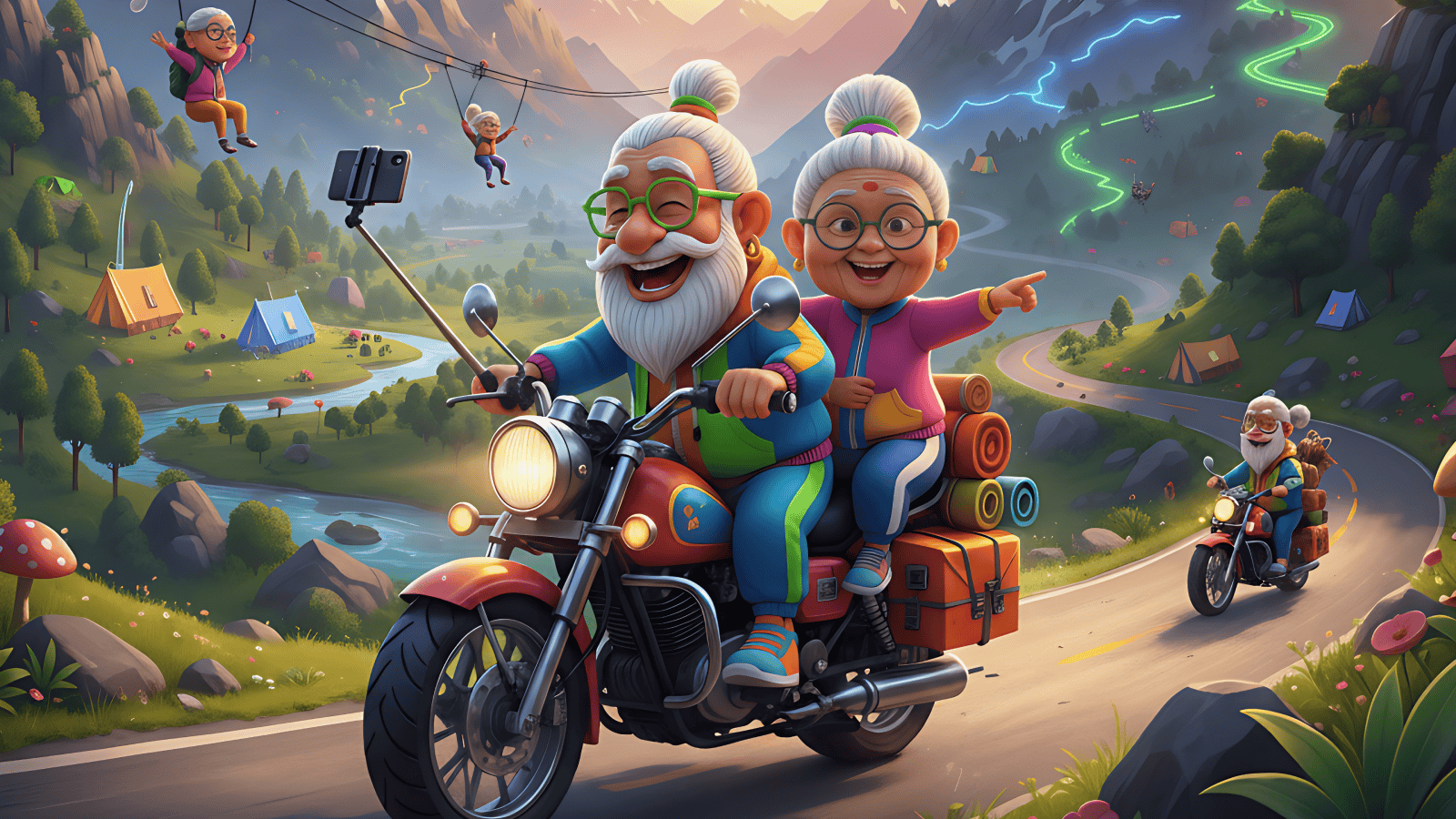 The Udi Dadi Duo in vibrant tracksuits on stage